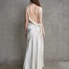 Elegant Open Back Satin Gown With Floral Detail